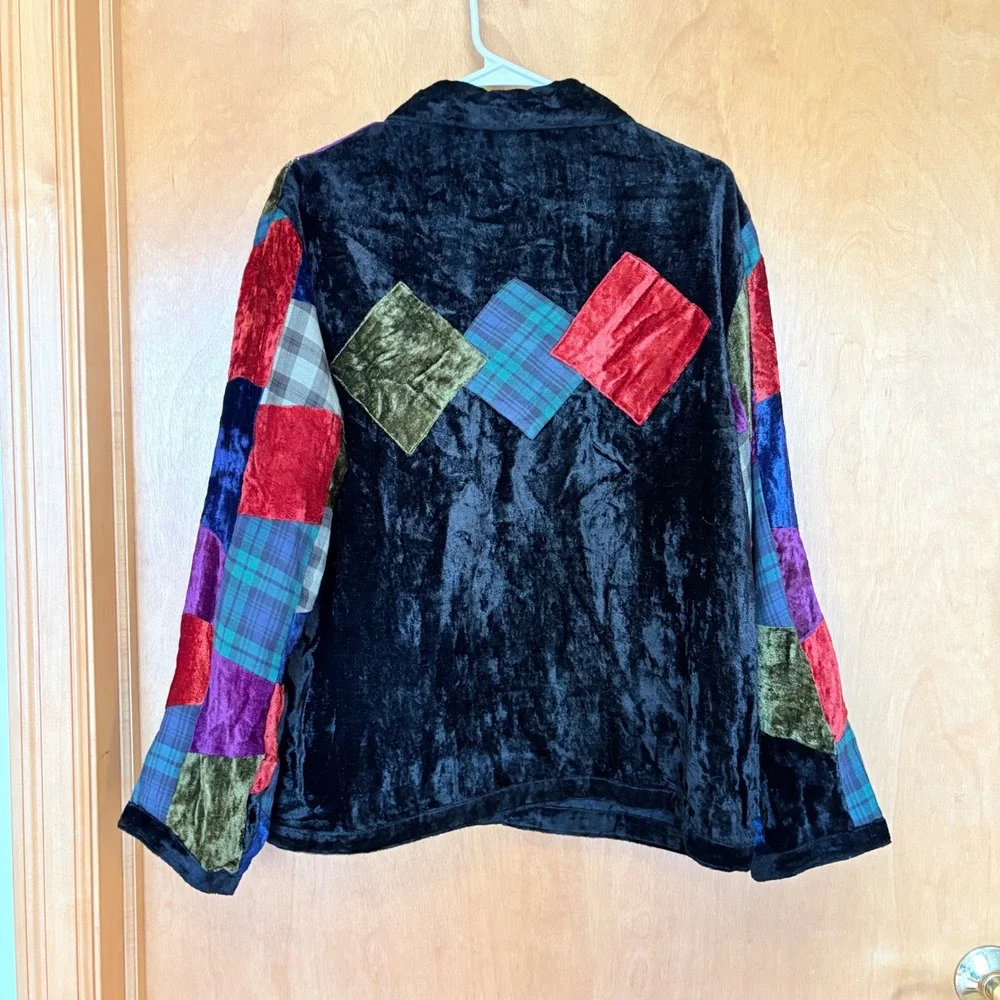 Bedford Fair Patchwork Velvet Plaid Button Down Jacket Women's‎ L Colorful